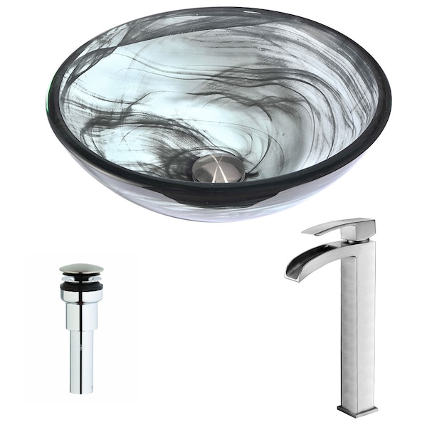 Anzzi Mezzo Slumber Wisp Deco-Glass Vessel Sink with Key Nickel Faucet LSAZ054-097B - main